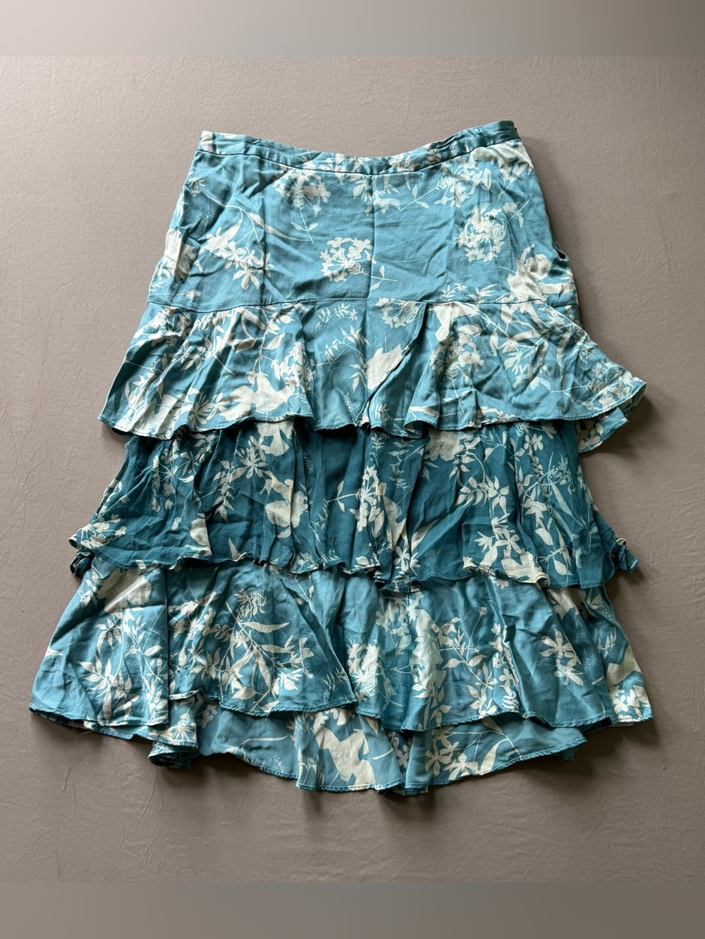 Vintage Banana Republic Silk Tiered Ruffle Floral Skirt